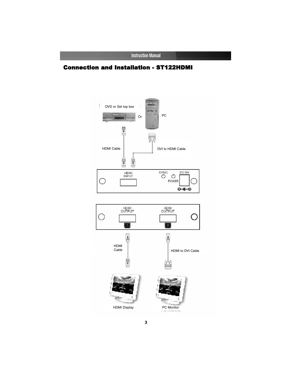 Instruction manual, Connection and installation - st122hdmi | StarTech.com ST124HDMI User Manual | Page 6 / 13