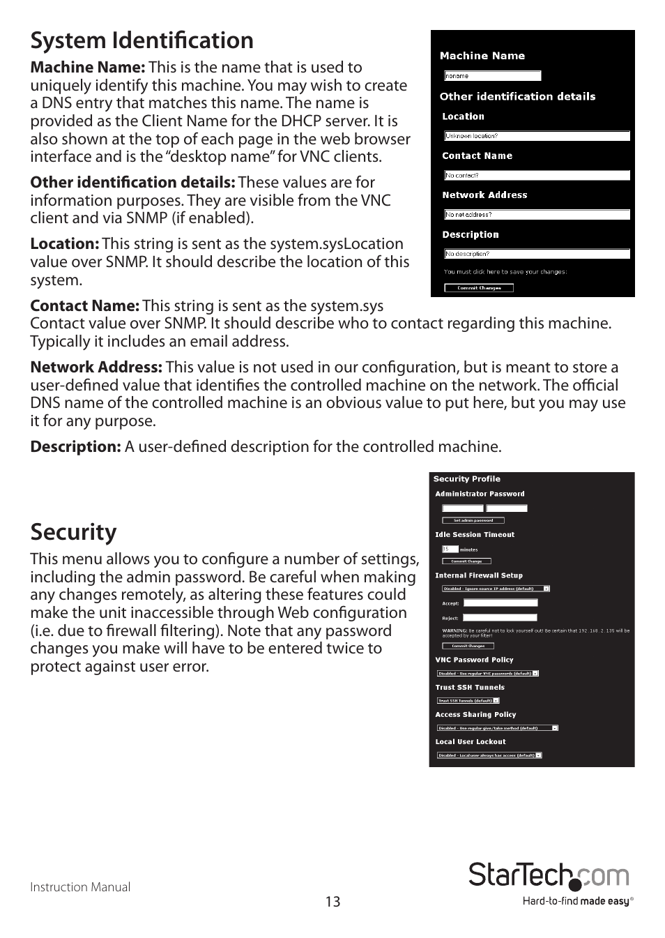 System identification, Security | StarTech.com STARVIEW SV441DUSBI User Manual | Page 18 / 52