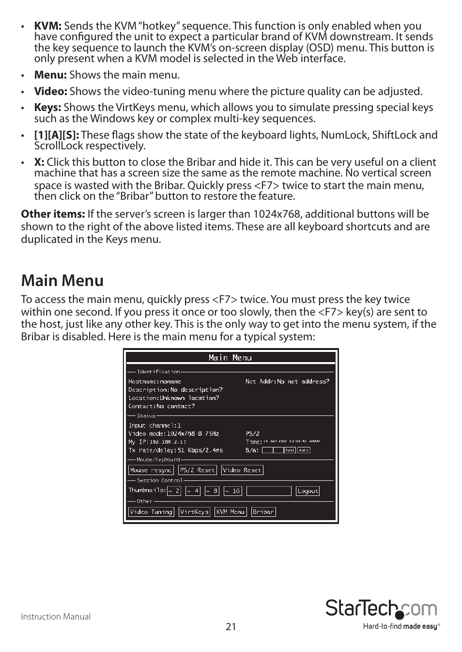 Main menu | StarTech.com STARVIEW SV441DUSBI User Manual | Page 26 / 52