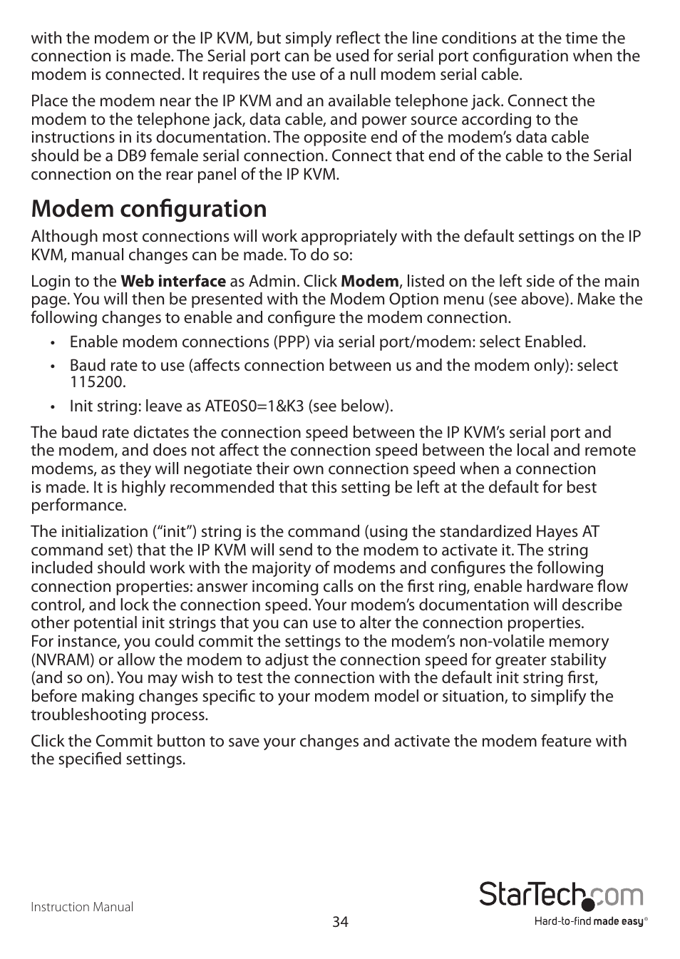 Modem configuration | StarTech.com STARVIEW SV441DUSBI User Manual | Page 39 / 52