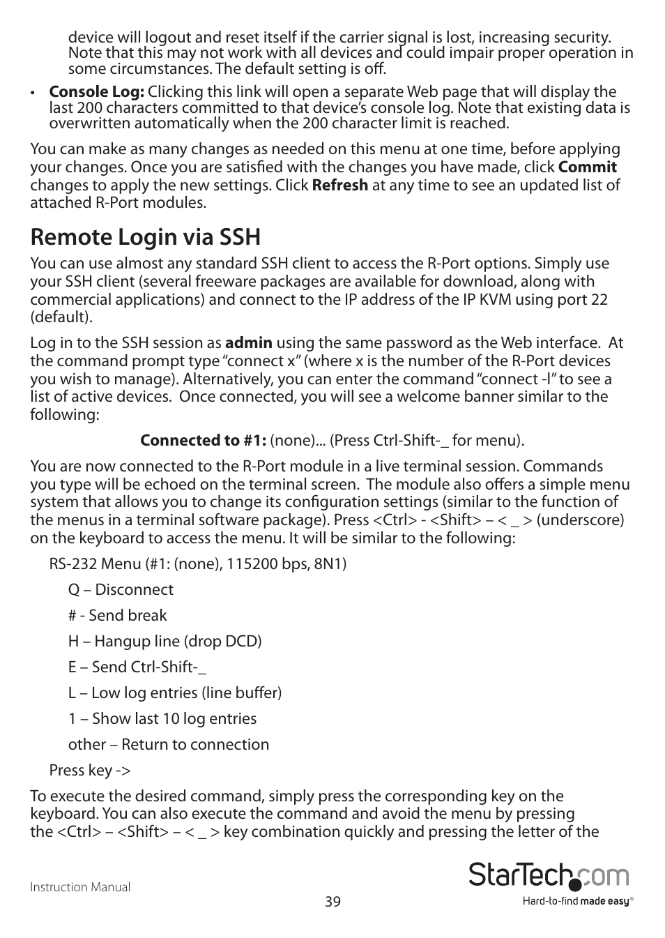 Remote login via ssh | StarTech.com STARVIEW SV441DUSBI User Manual | Page 44 / 52