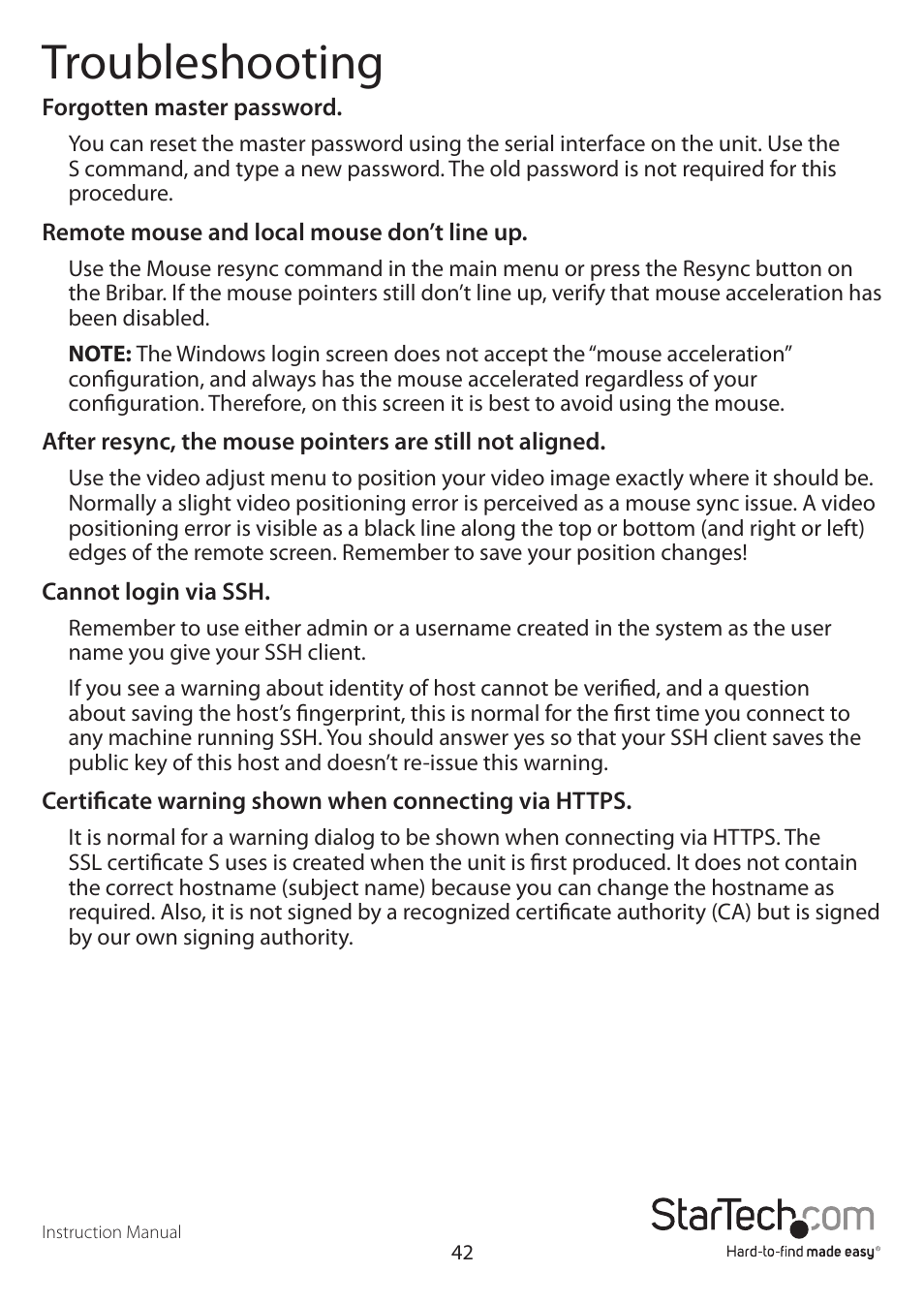 Troubleshooting | StarTech.com STARVIEW SV441DUSBI User Manual | Page 47 / 52