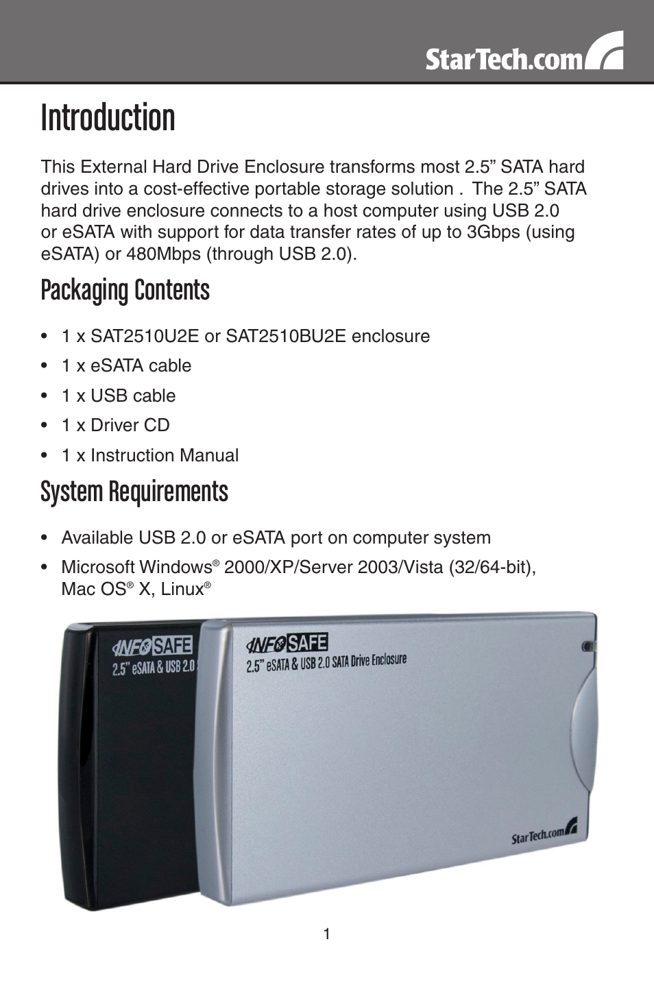 Introduction, Packaging contents, System requirements | StarTech.com SAT2510U2E User Manual | Page 4 / 12