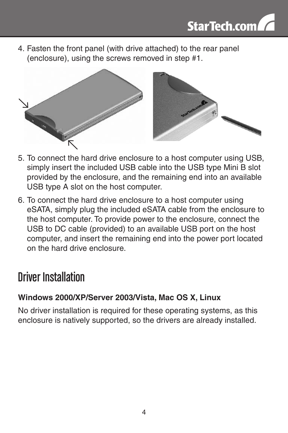 Driver installation | StarTech.com SAT2510U2E User Manual | Page 7 / 12