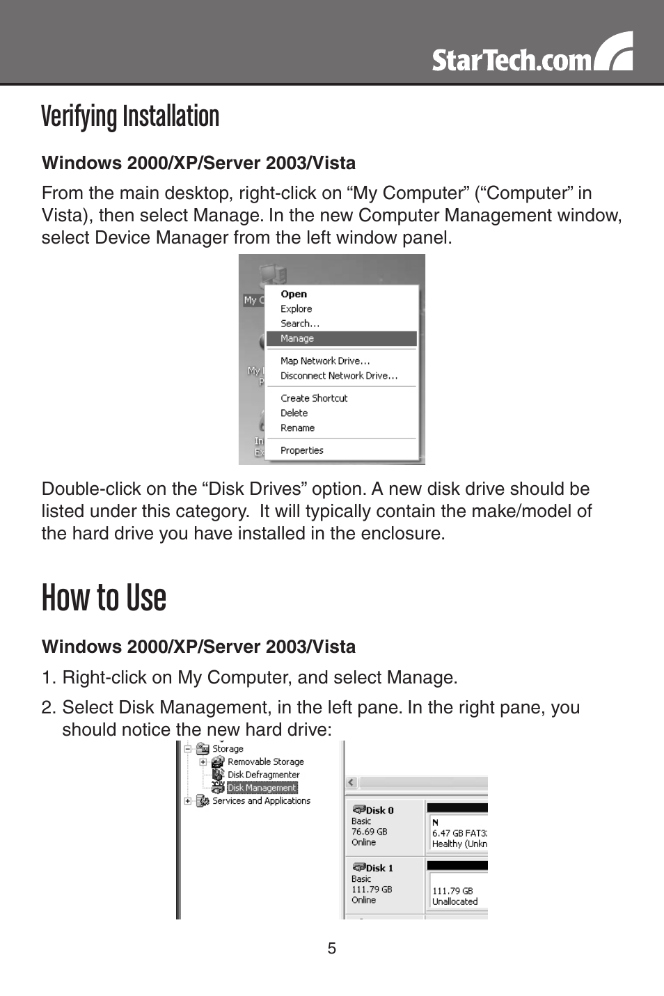 How to use, Verifying installation | StarTech.com SAT2510U2E User Manual | Page 8 / 12