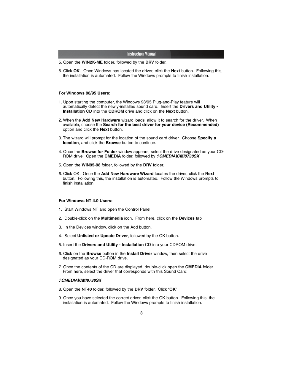Instruction manual | StarTech.com PCISOUND4CH User Manual | Page 6 / 10