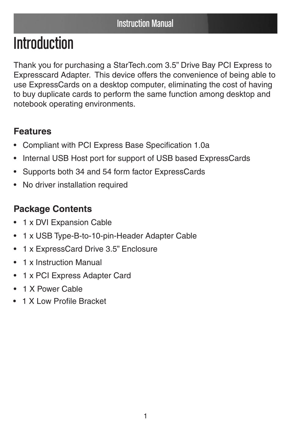 Introduction, Instruction manual | StarTech.com PEX2EC35 User Manual | Page 4 / 11