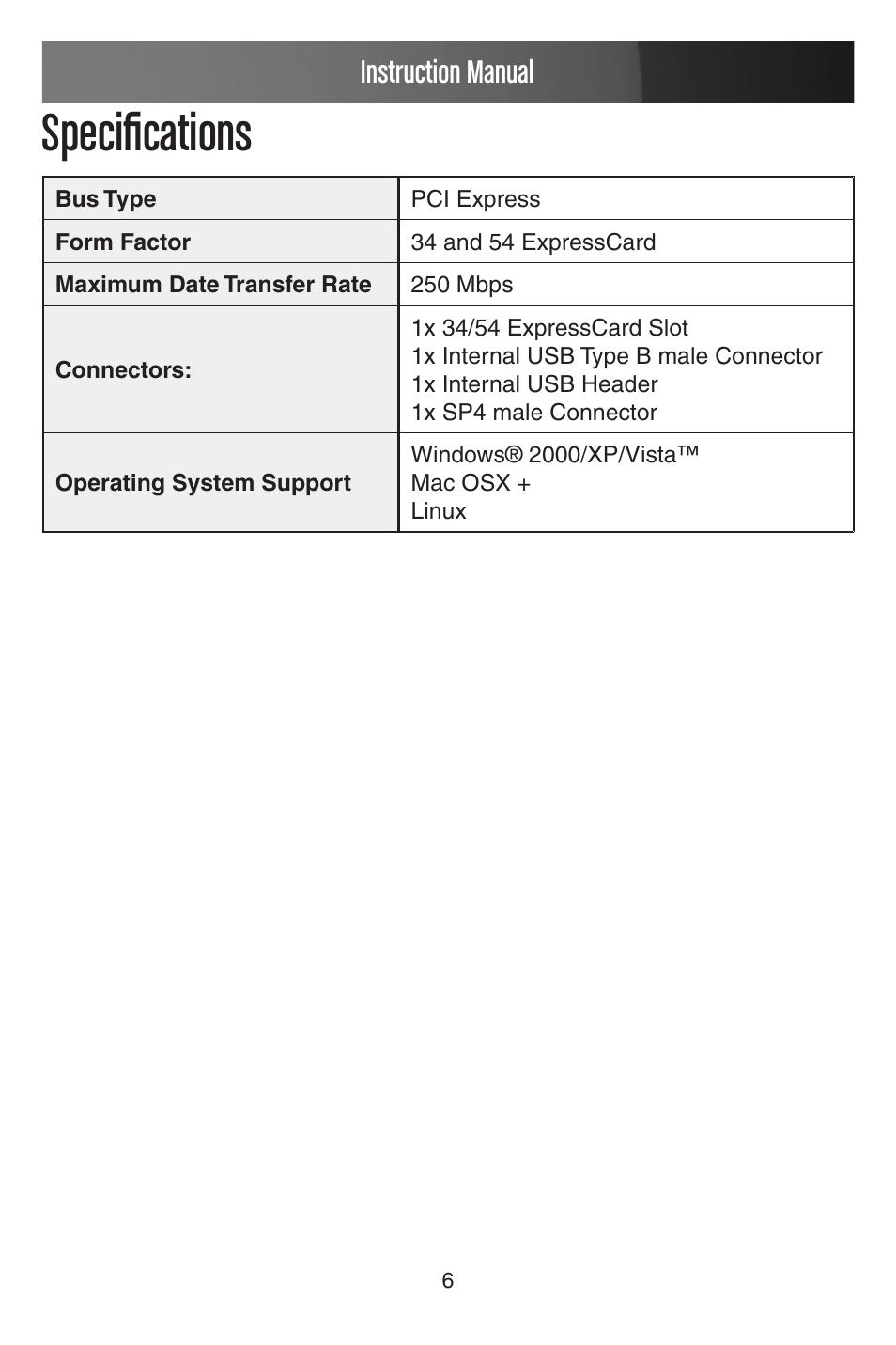 Specifications, Instruction manual | StarTech.com PEX2EC35 User Manual | Page 9 / 11