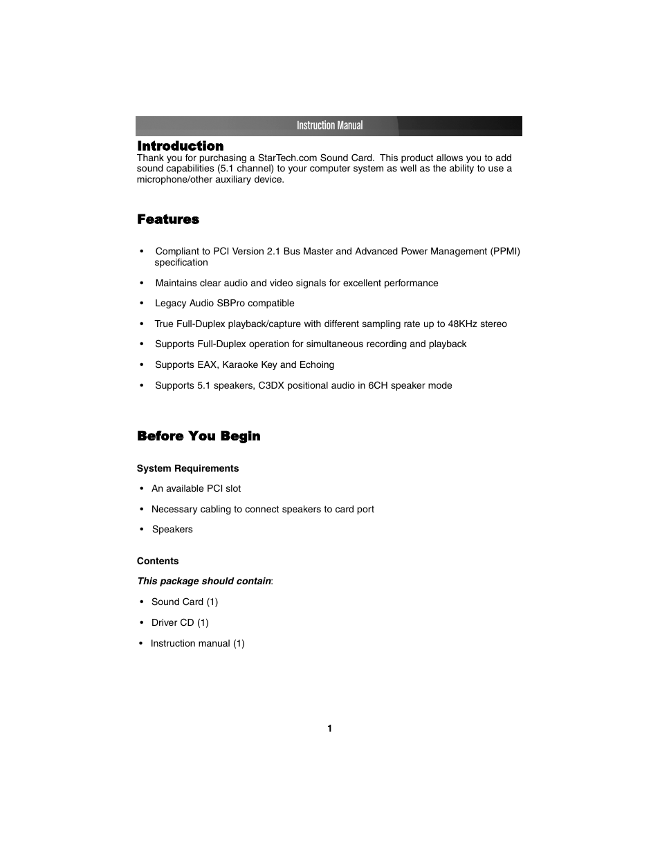StarTech.com PCISOUND5CH User Manual | Page 4 / 10