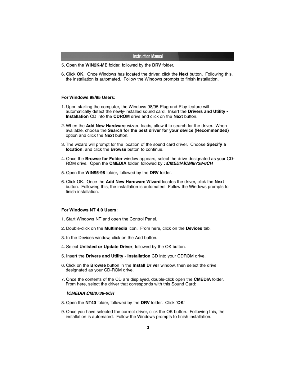 Instruction manual | StarTech.com PCISOUND5CH User Manual | Page 6 / 10