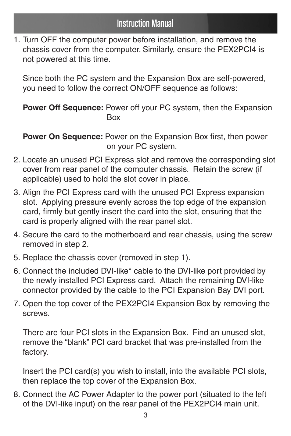 Instruction manual | StarTech.com PCI EXPANSION BAY PEX2PCI4 User Manual | Page 6 / 13