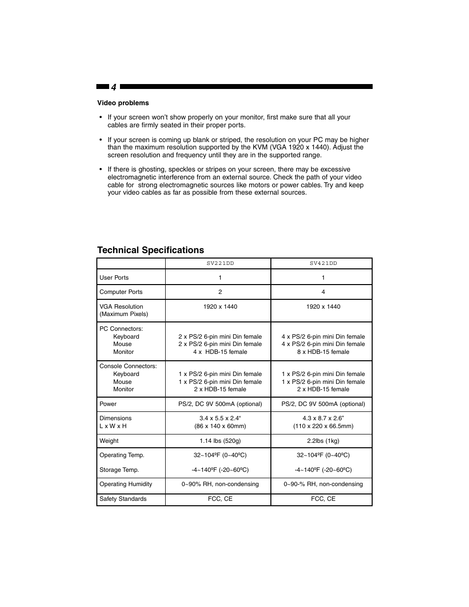 Technical specifications | StarTech.com SV421DD User Manual | Page 6 / 8