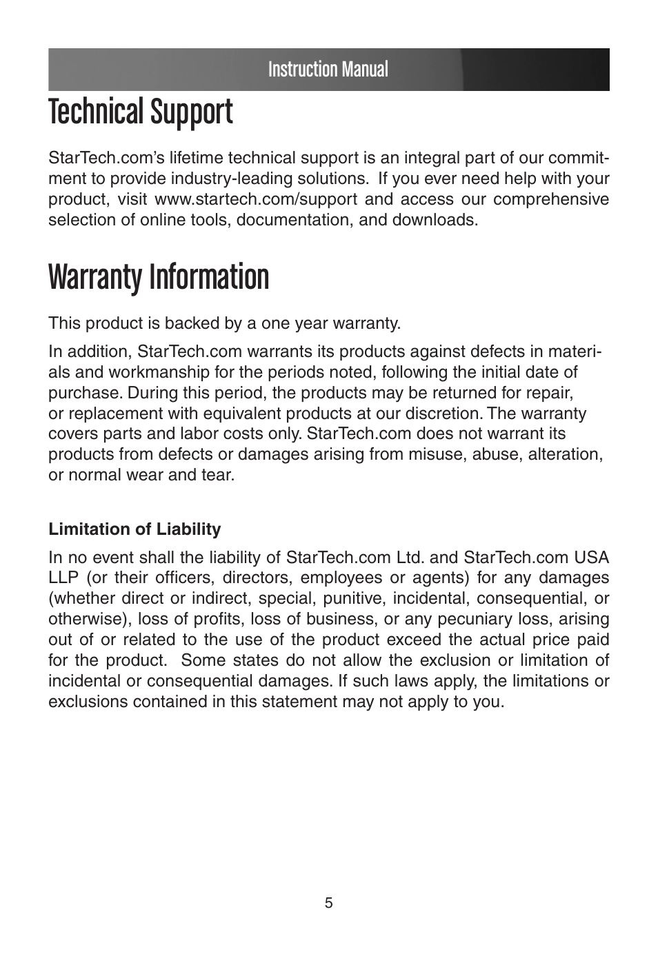 Technical support, Warranty information | StarTech.com PEX1P User Manual | Page 8 / 9