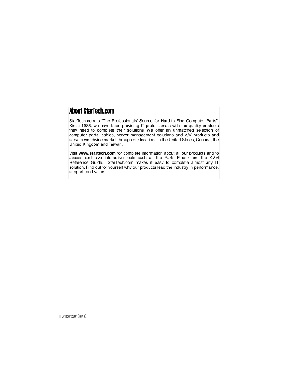 Aabboouutt ssttaarrtteecchh..ccoom m | StarTech.com PCI EXPRESS PEXSATA24E User Manual | Page 11 / 11
