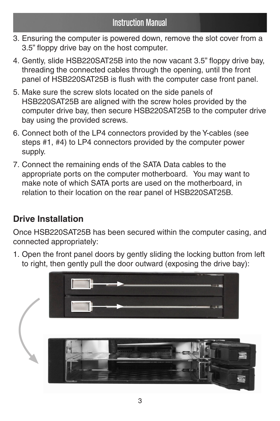 Instruction manual | StarTech.com HSB220SAT25B User Manual | Page 6 / 11