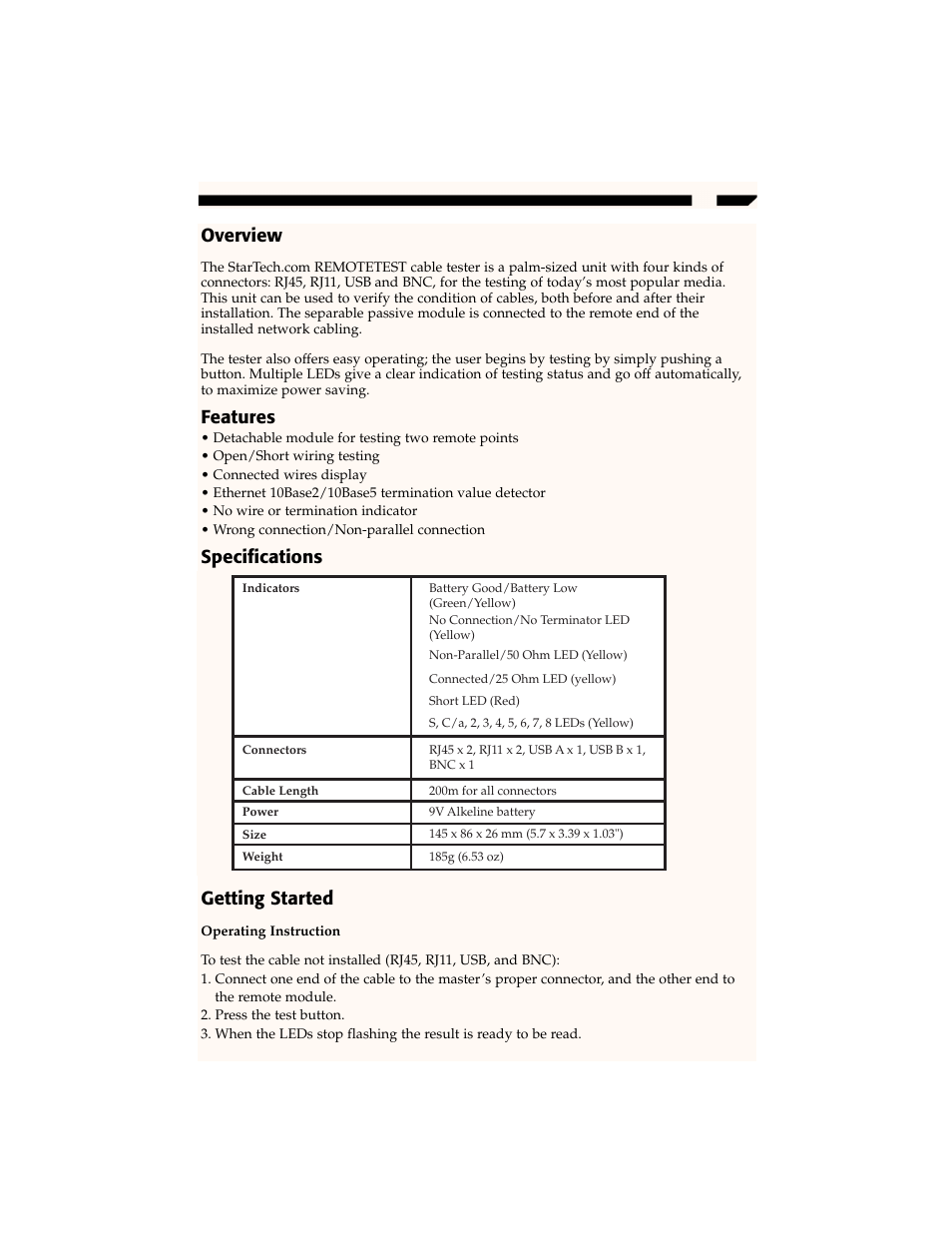 Overview, Features, Specifications getting started | StarTech.com CTK400LAN User Manual | Page 6 / 9