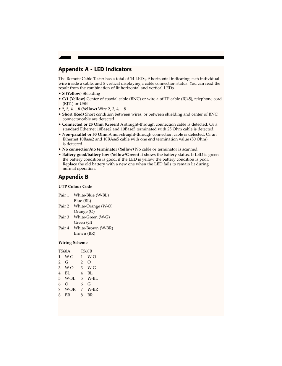 Appendix a - led indicators, Appendix b | StarTech.com CTK400LAN User Manual | Page 9 / 9