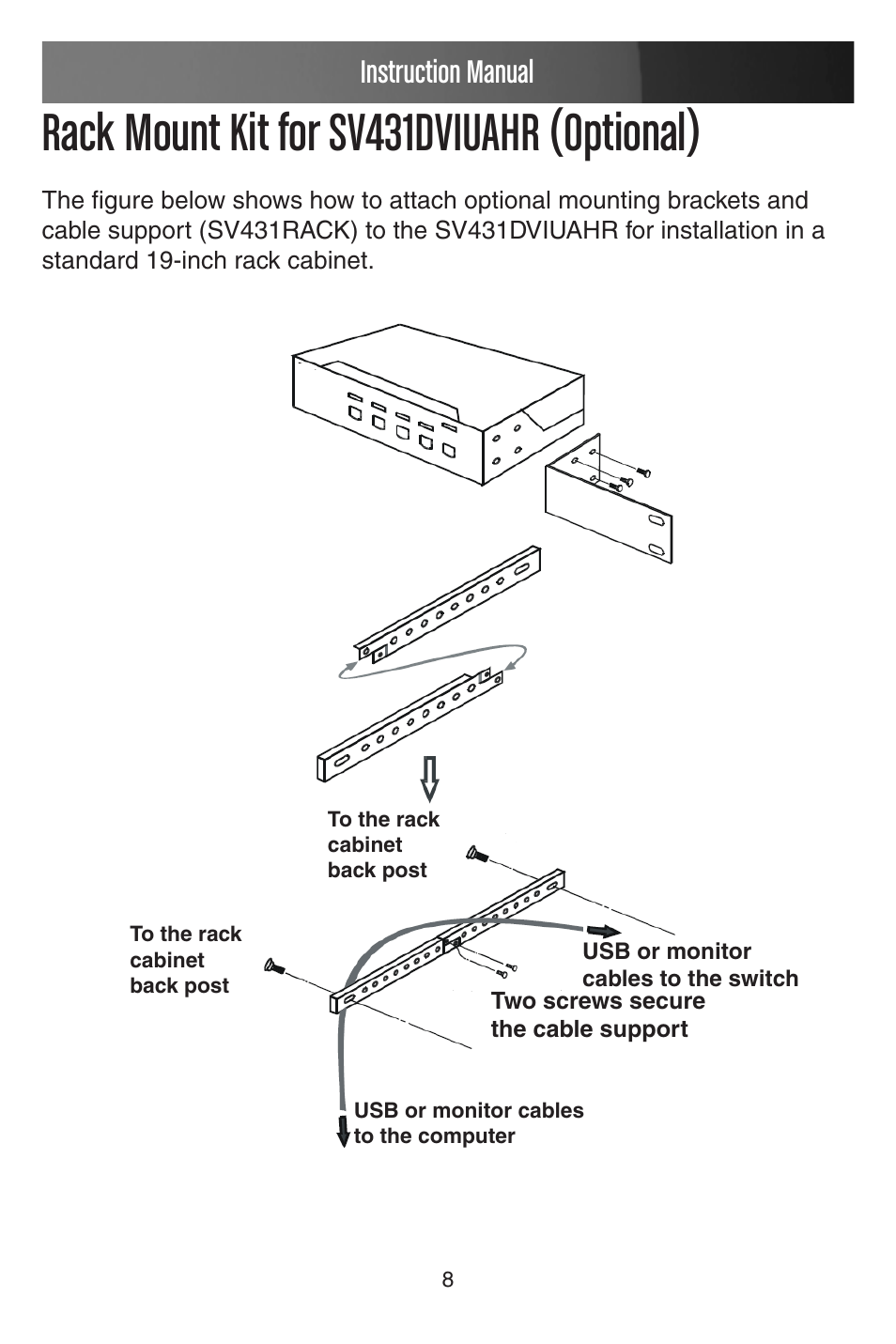 Rack mount kit for sv431dviuahr (optional), Instruction manual | StarTech.com STARVIEW SV431DVIUAHR User Manual | Page 11 / 16