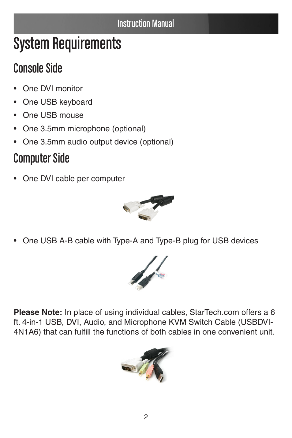 System requirements, Console side, Computer side | Instruction manual | StarTech.com STARVIEW SV431DVIUAHR User Manual | Page 5 / 16