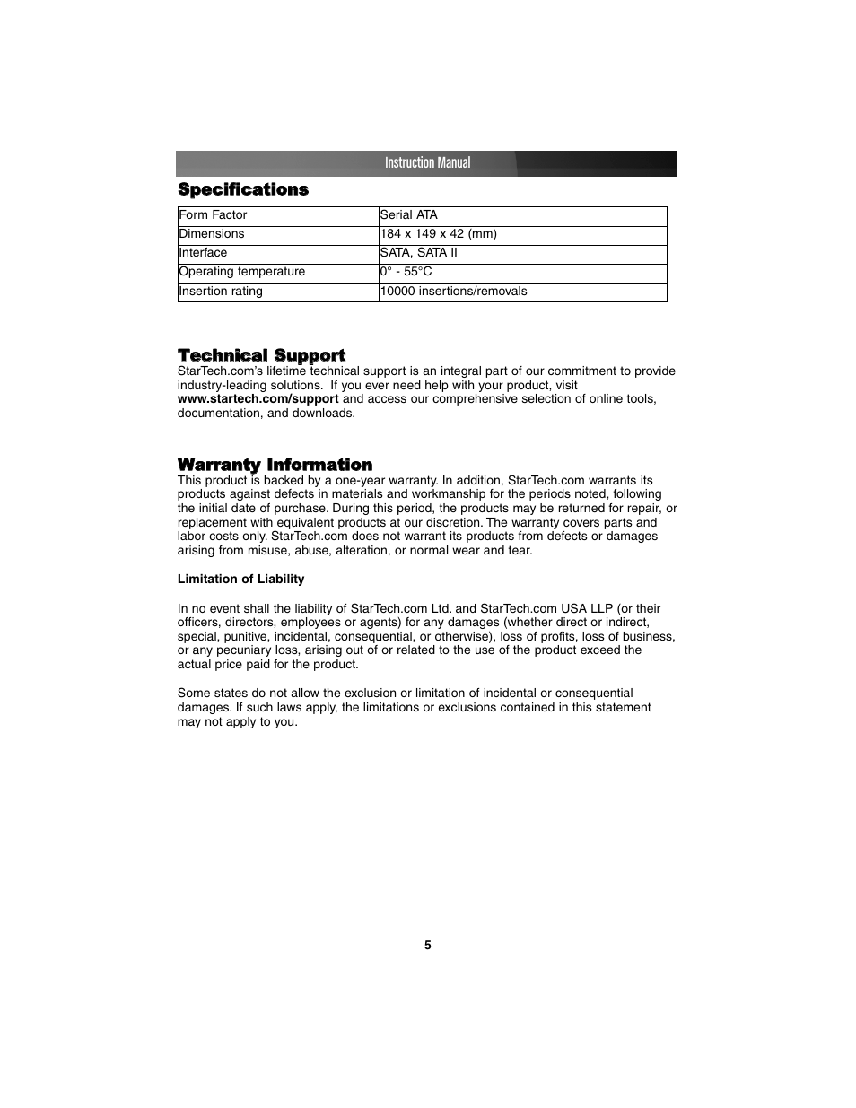 StarTech.com HSB100SATBK User Manual | Page 8 / 9