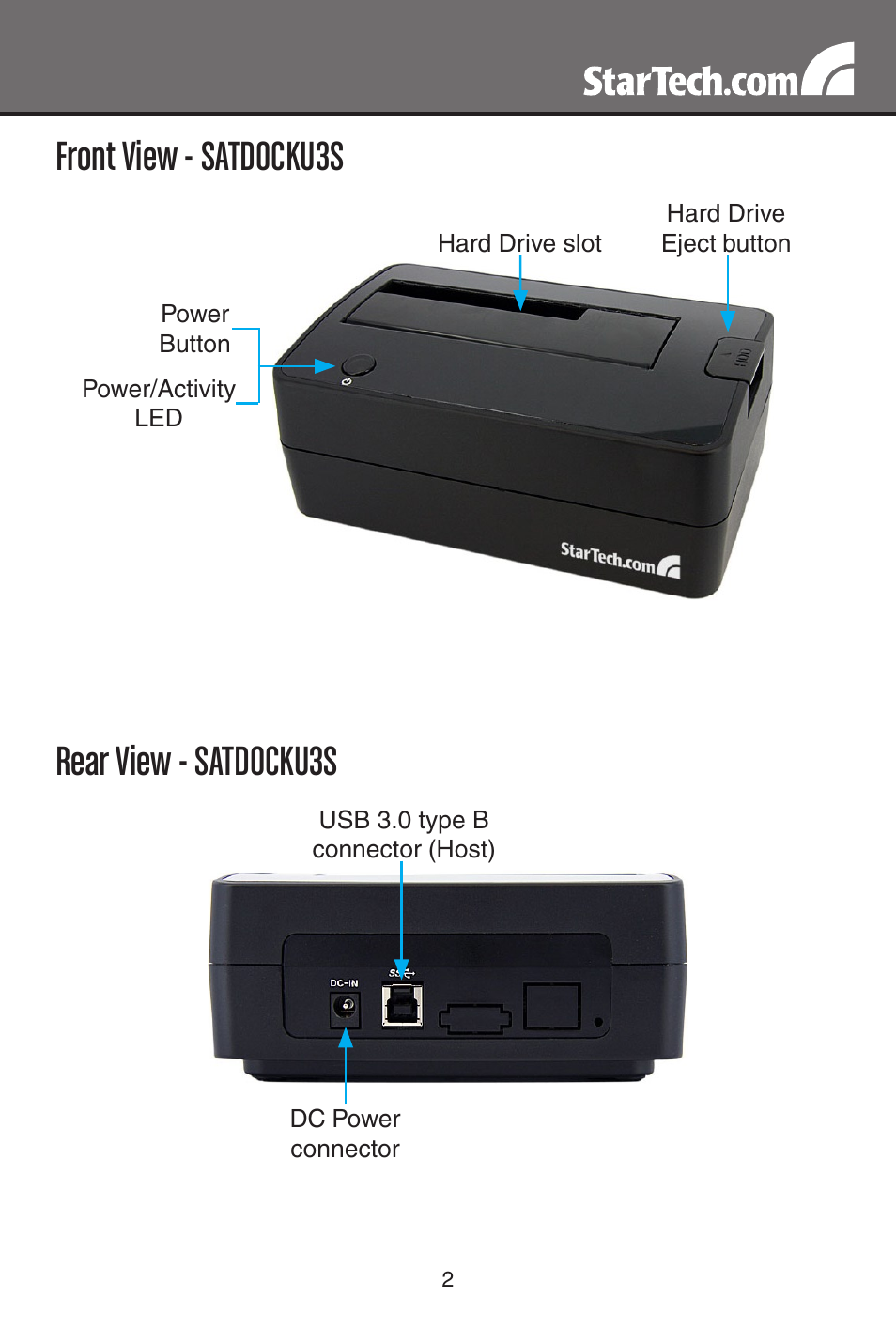 Front view - satdocku3s rear view - satdocku3s | StarTech.com SATDOCKU3S User Manual | Page 5 / 15