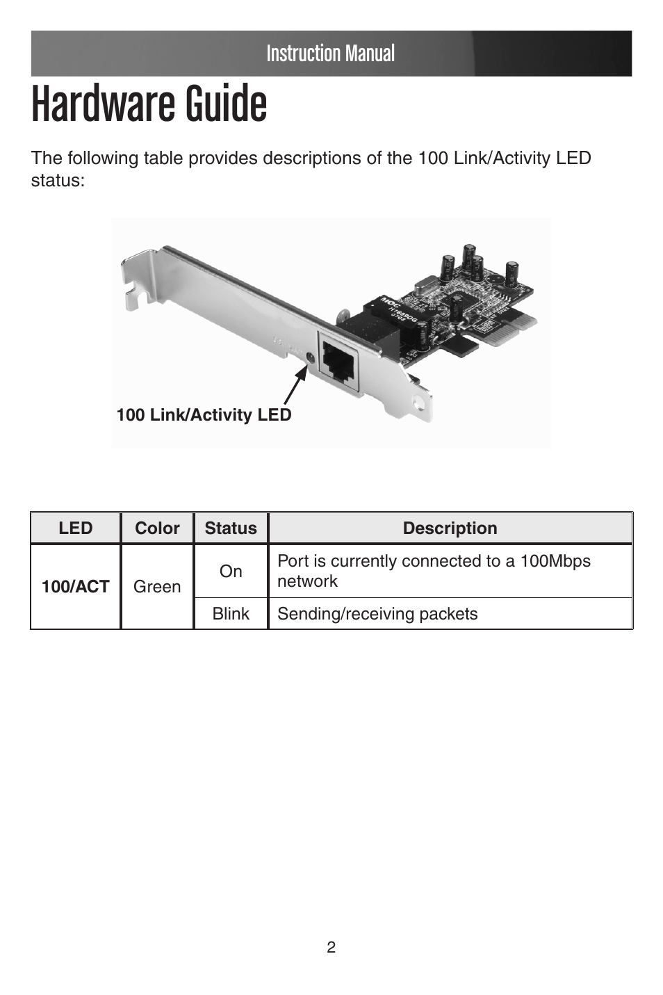 Hardware guide, Instruction manual | StarTech.com PCI EXPRESS 10/100 PEX100S User Manual | Page 5 / 11