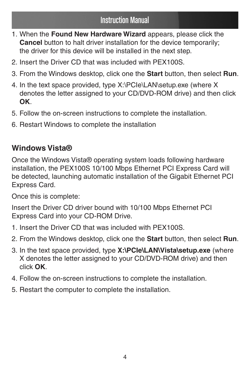 Instruction manual | StarTech.com PCI EXPRESS 10/100 PEX100S User Manual | Page 7 / 11