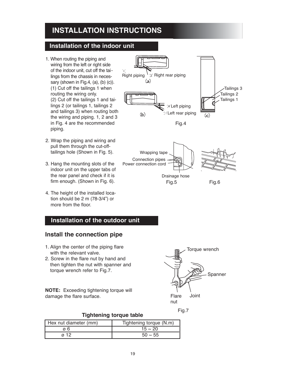 Installation instructions, Installation of the indoor unit | Sunrise Global 13-05024 User Manual | Page 20 / 24
