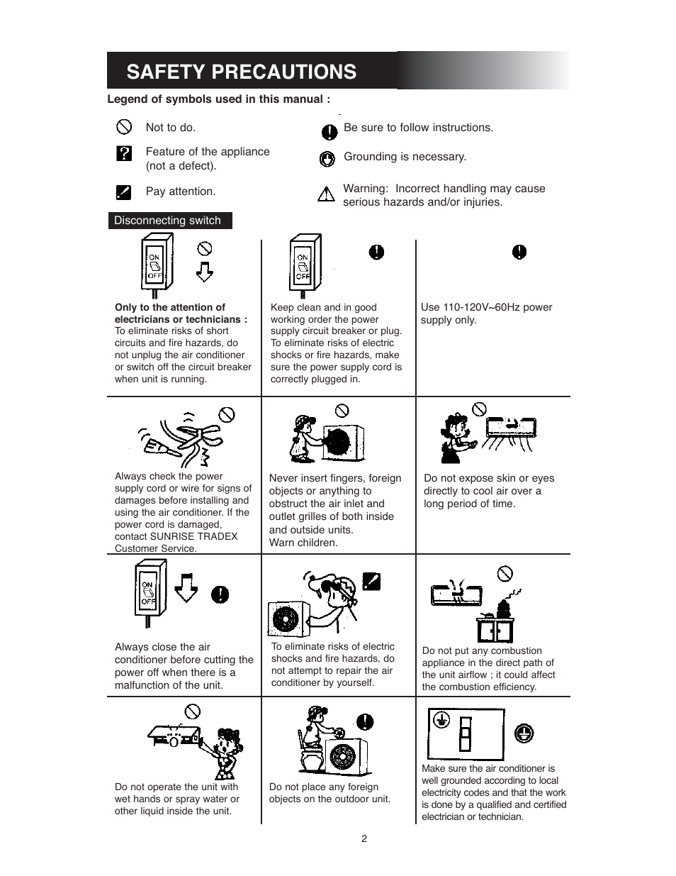 Safety precautions | Sunrise Global 13-05024 User Manual | Page 3 / 24