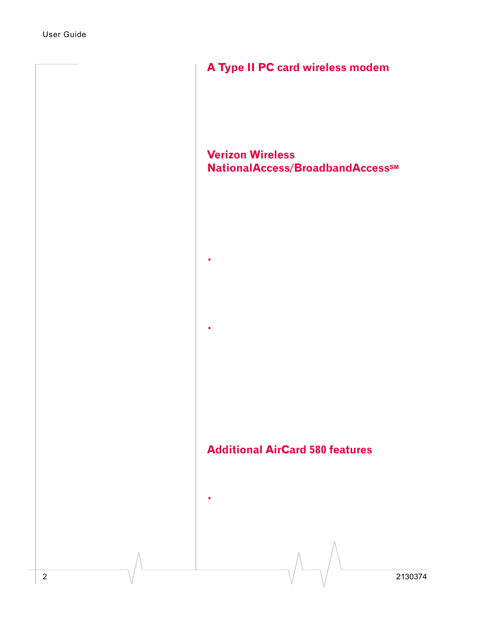 A type ii pc card wireless modem, Verizon wireless nationalaccess/broadbandaccess, Additional aircard 580 features | Standers 580 User Manual | Page 10 / 62