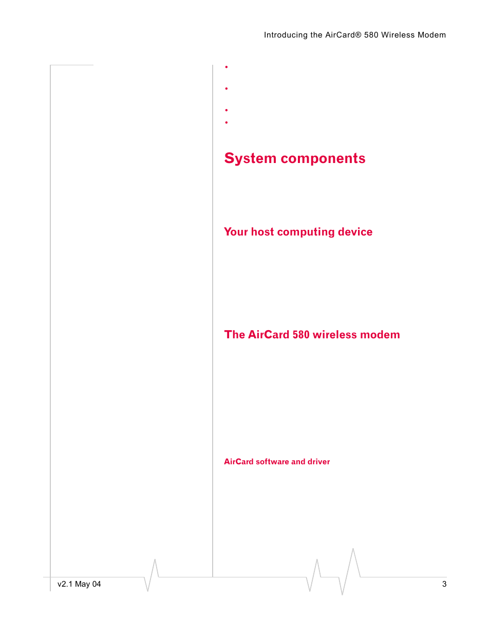System components, Your host computing device, The aircard 580 wireless modem | Standers 580 User Manual | Page 11 / 62