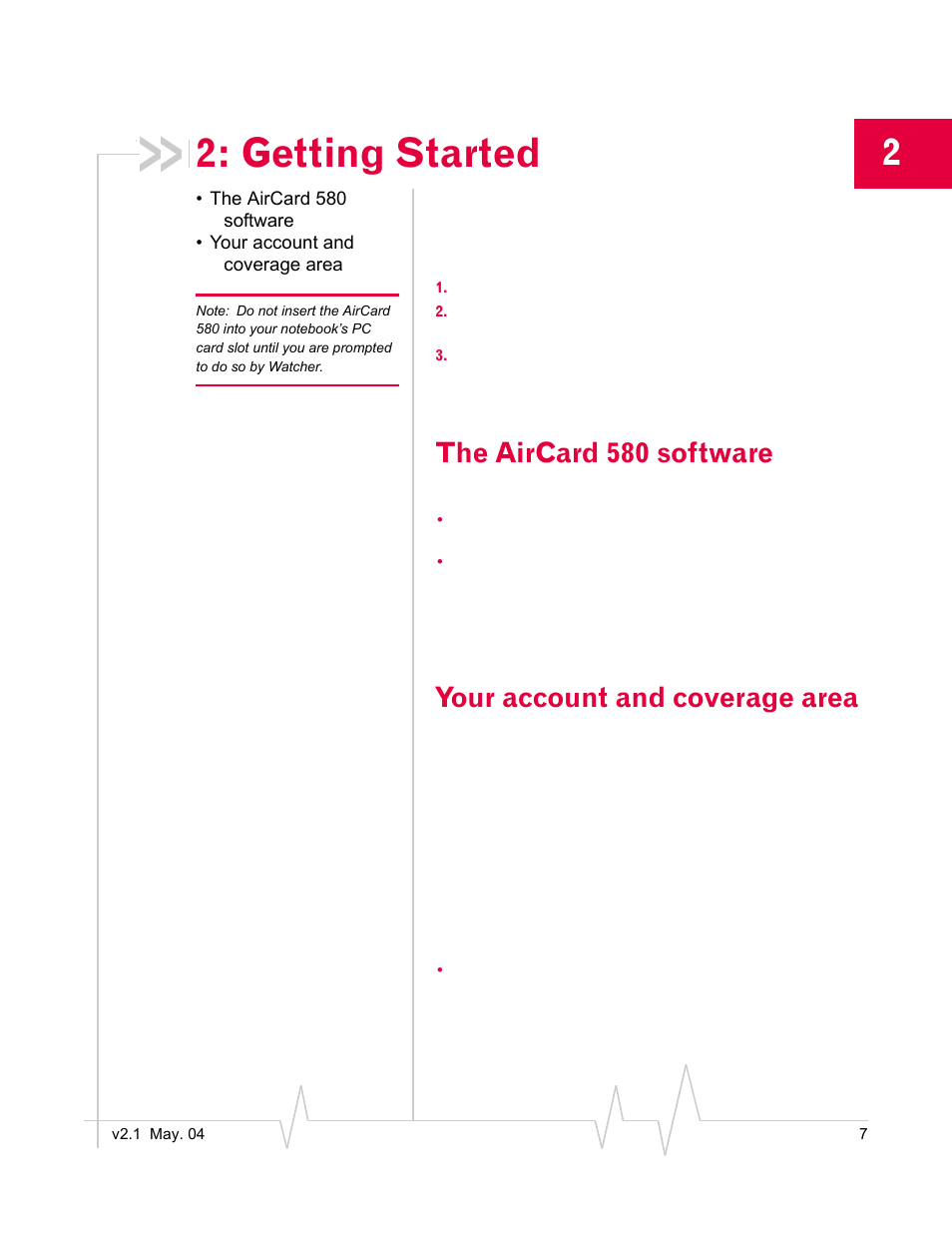 Getting started, The aircard 580 software, Your account and coverage area | Standers 580 User Manual | Page 15 / 62