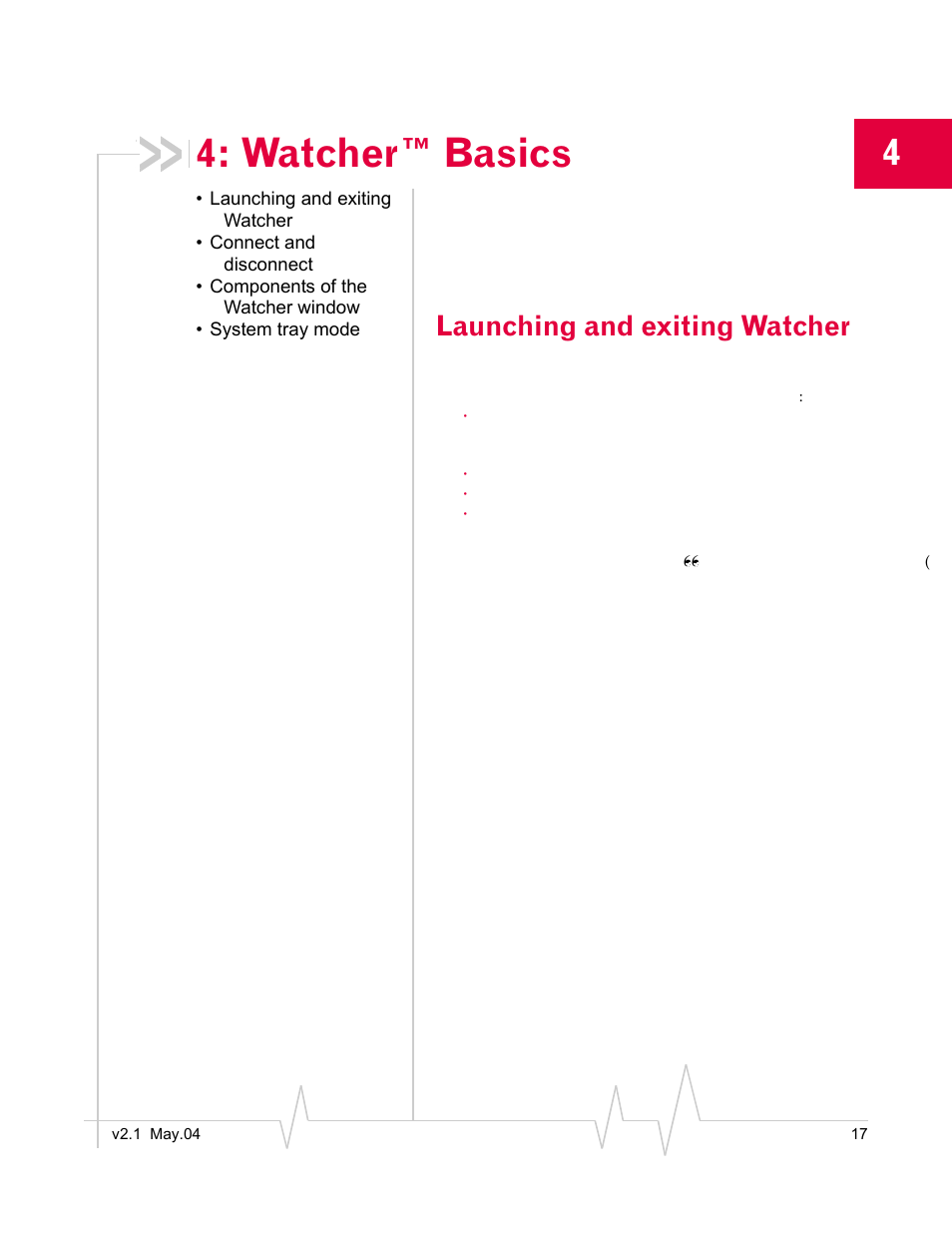 Watcher™ basics, Launching and exiting watcher, Connect and disconnect | Components of the watcher window, System tray mode, Launching watcher, Watcher basics | Standers 580 User Manual | Page 25 / 62