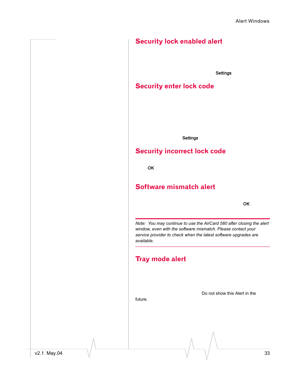 Security lock enabled alert, Security enter lock code, Security incorrect lock code | Software mismatch alert, Tray mode alert | Standers 580 User Manual | Page 41 / 62