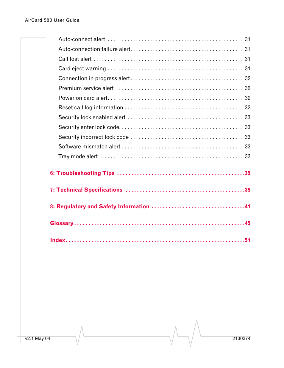 Troubleshooting tips 35, Technical specifications 39, Regulatory and safety information 41 | Glossary 45, Index 53 | Standers 580 User Manual | Page 8 / 62