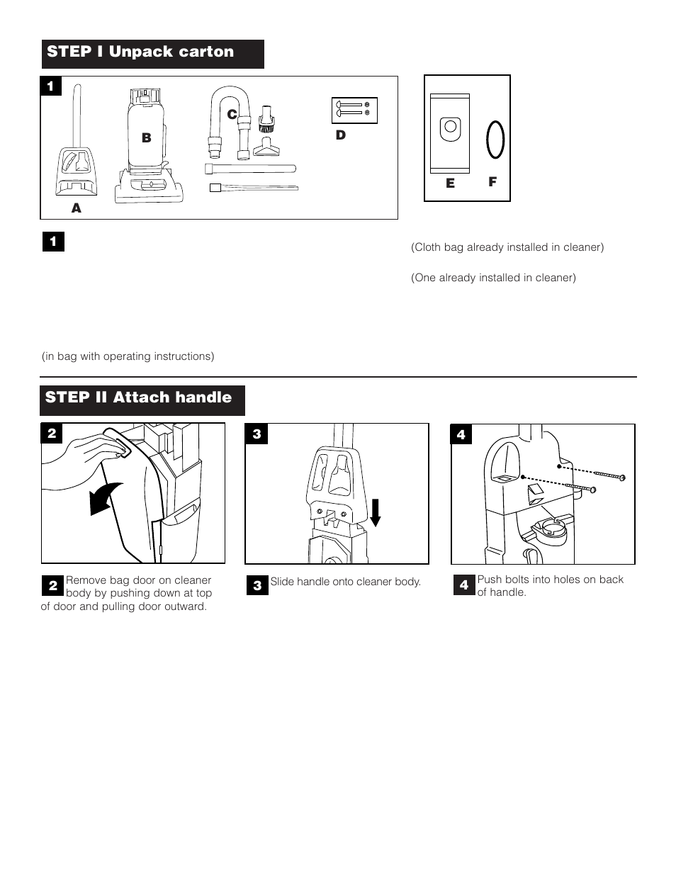 Step i unpack carton, Step ii attach handle | SSS AF9 User Manual | Page 2 / 24