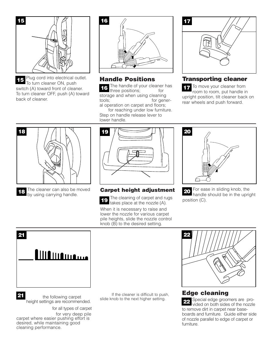 Edge cleaning, Transporting cleaner, Handle positions | SSS AF9 User Manual | Page 5 / 24