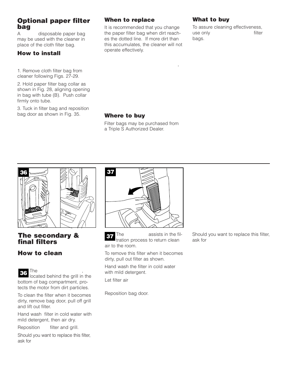 Optional paper filter bag, The secondary & final filters, How to clean | SSS AF9 User Manual | Page 8 / 24