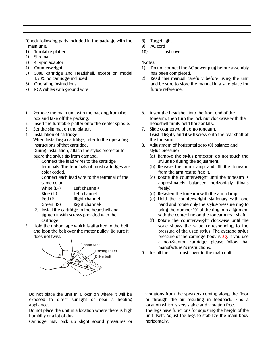 Before use assembly placement | Stanton T.5O User Manual | Page 5 / 10