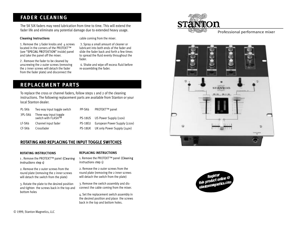 Stanton Professional performance mixer SK SIX User Manual | 4 pages