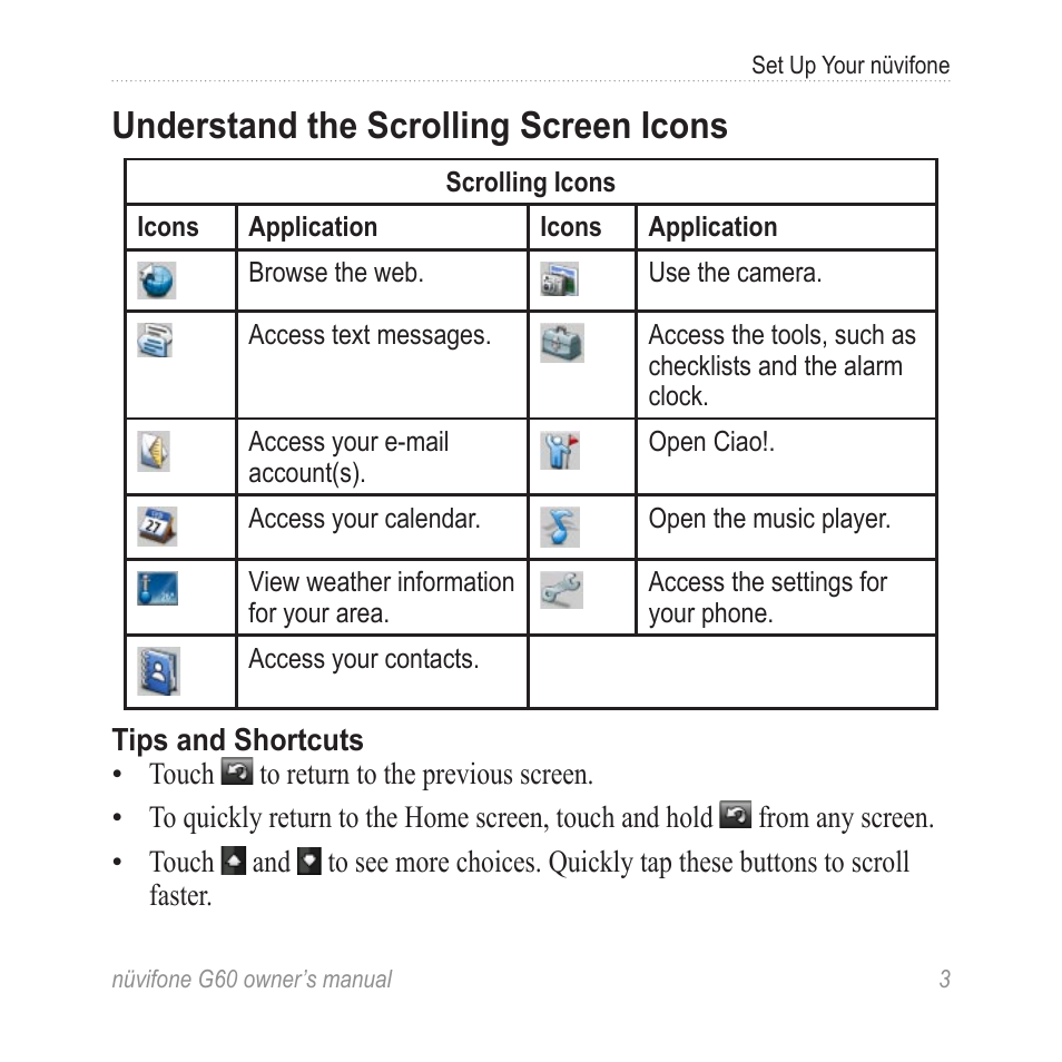 Understand the scrolling screen icons, Understand the scrolling screen, Icons | Information, see | Asus G60 User Manual | Page 11 / 100