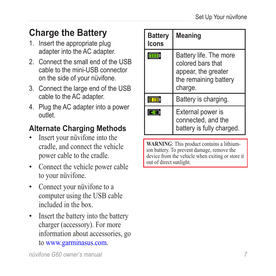 Charge the battery | Asus G60 User Manual | Page 15 / 100