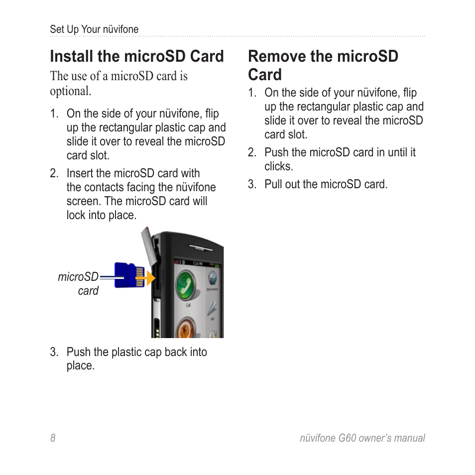 Install the microsd card, Remove the microsd card | Asus G60 User Manual | Page 16 / 100