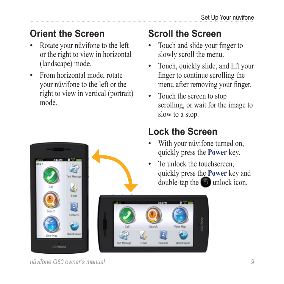 Orient the screen, Scroll the screen, Lock the screen | Asus G60 User Manual | Page 17 / 100