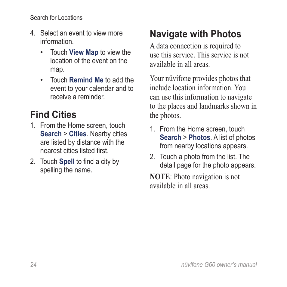 Find cities, Navigate with photos | Asus G60 User Manual | Page 32 / 100