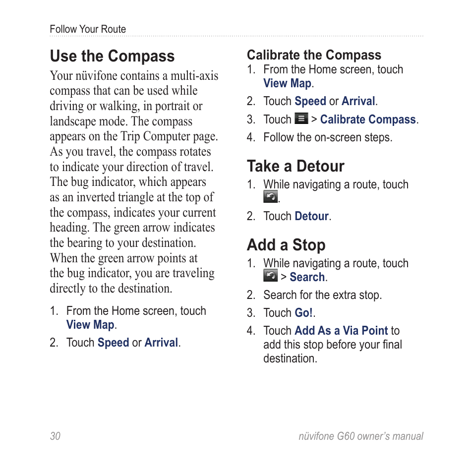 Use the compass, Take a detour, Add a stop | Asus G60 User Manual | Page 38 / 100