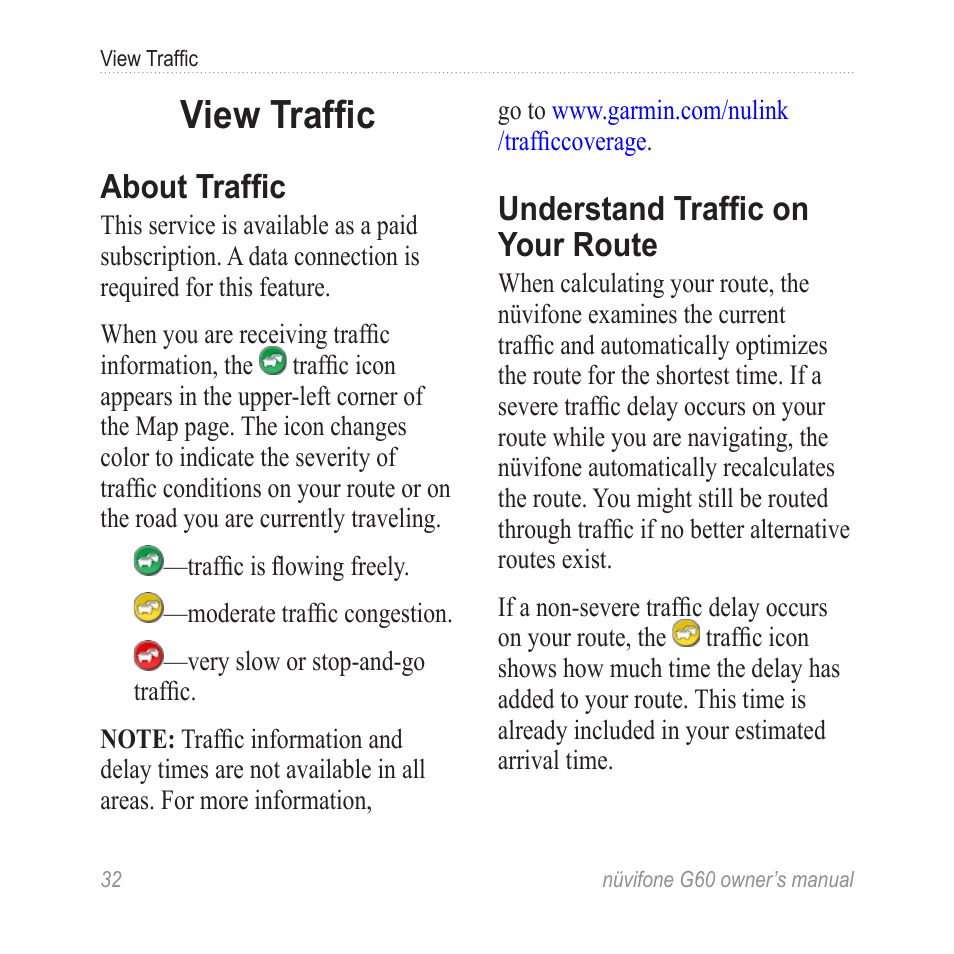 View traffic, About traffic, Understand traffic on your route | Understand traffic on your, Route | Asus G60 User Manual | Page 40 / 100