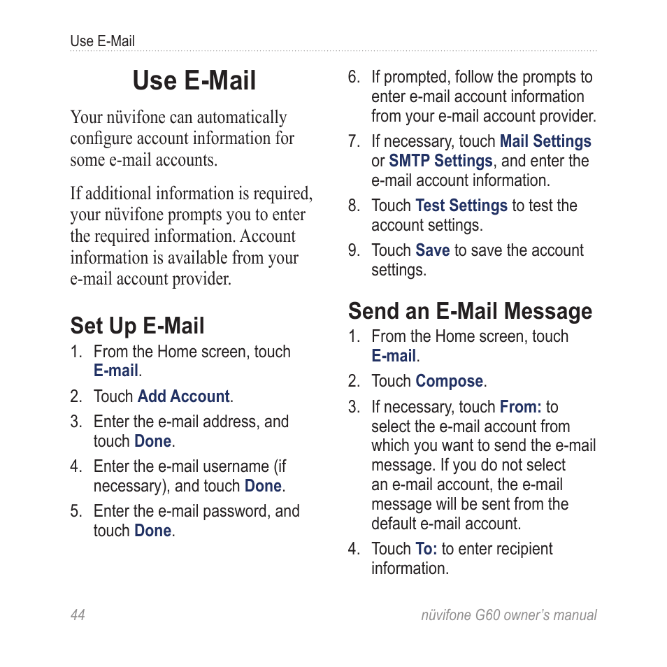 Use e-mail, Set up e-mail, Send an e-mail message | Asus G60 User Manual | Page 52 / 100