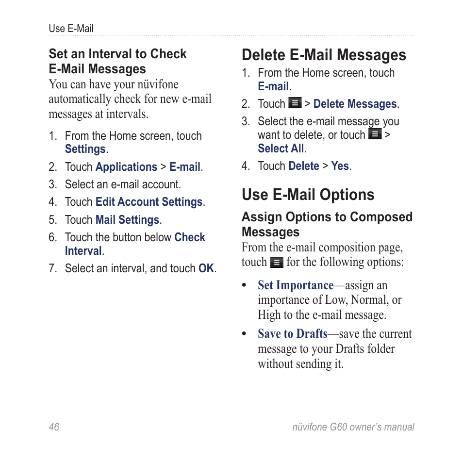 Delete e-mail messages, Use e-mail options | Asus G60 User Manual | Page 54 / 100