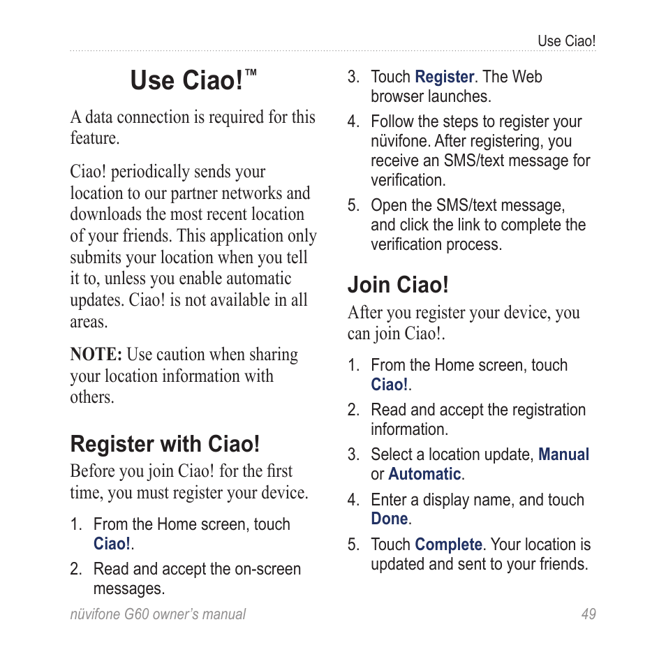 Use ciao, Register with ciao, Join ciao | Asus G60 User Manual | Page 57 / 100